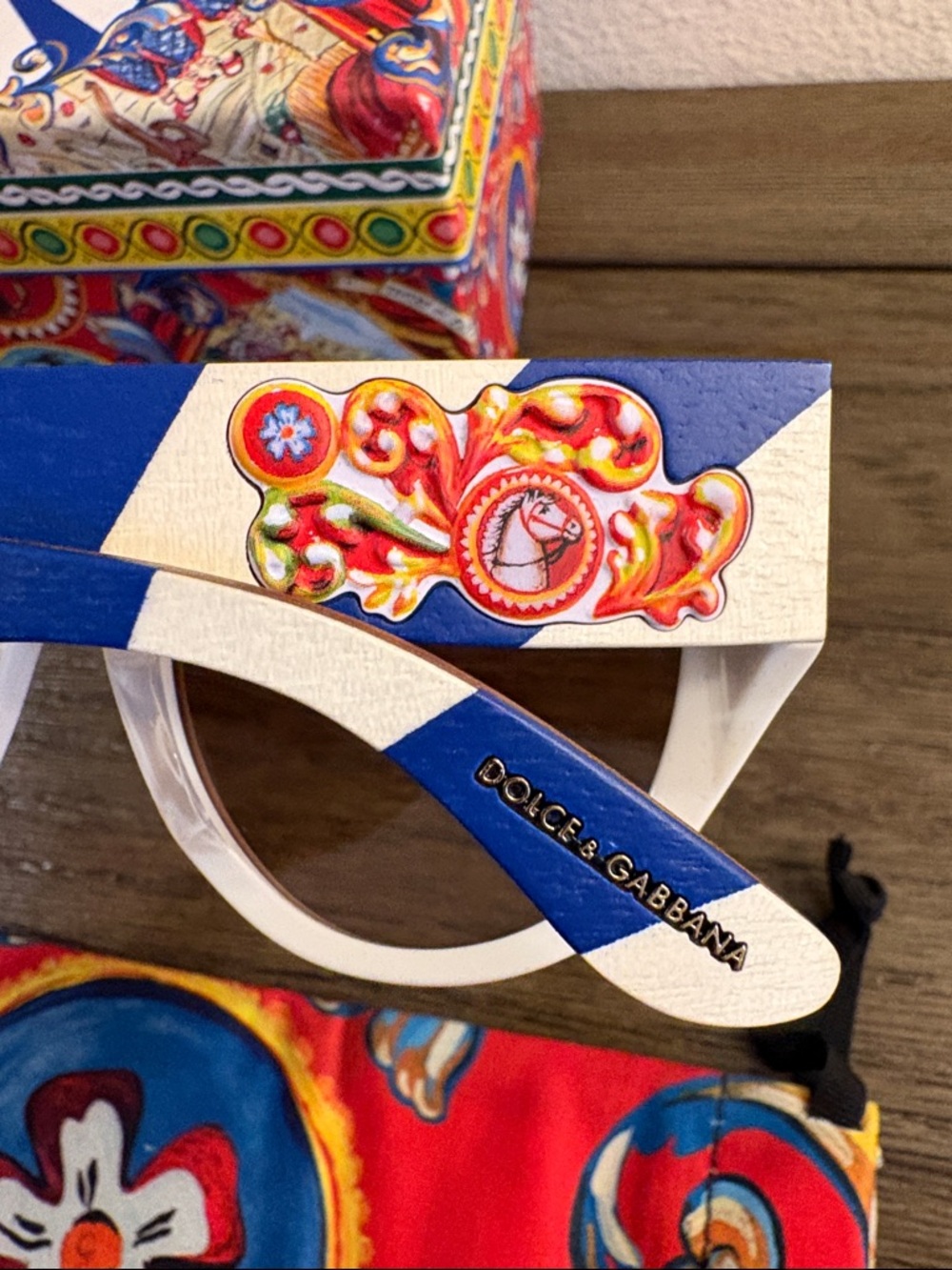NIB [Dolce & Gabbana] Cat Eye Sicilian Carretto Callet Circus White Sunglasses - Picture 10 of 16